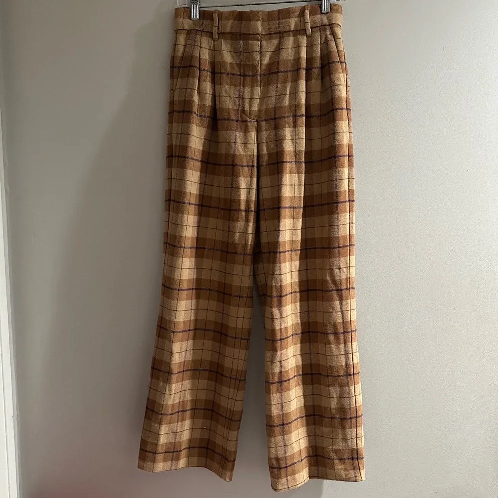 Wilfred Plaid Wide Leg Trousers Tan Brown Purple‎ High Waisted Size 6